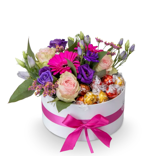 Flower box with a mix of chocolates